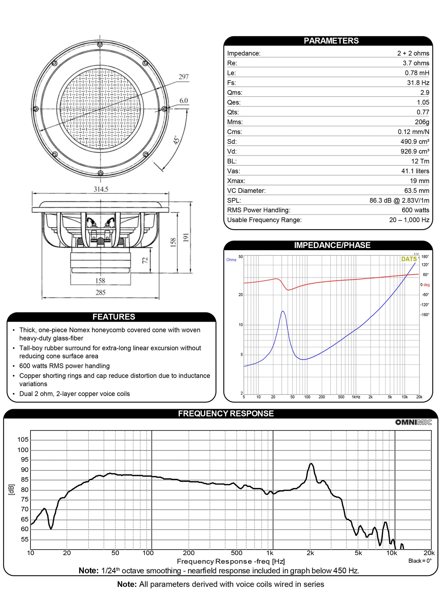 12inch DVC Subwoofer 2 Ohm Per Coil Car speakers